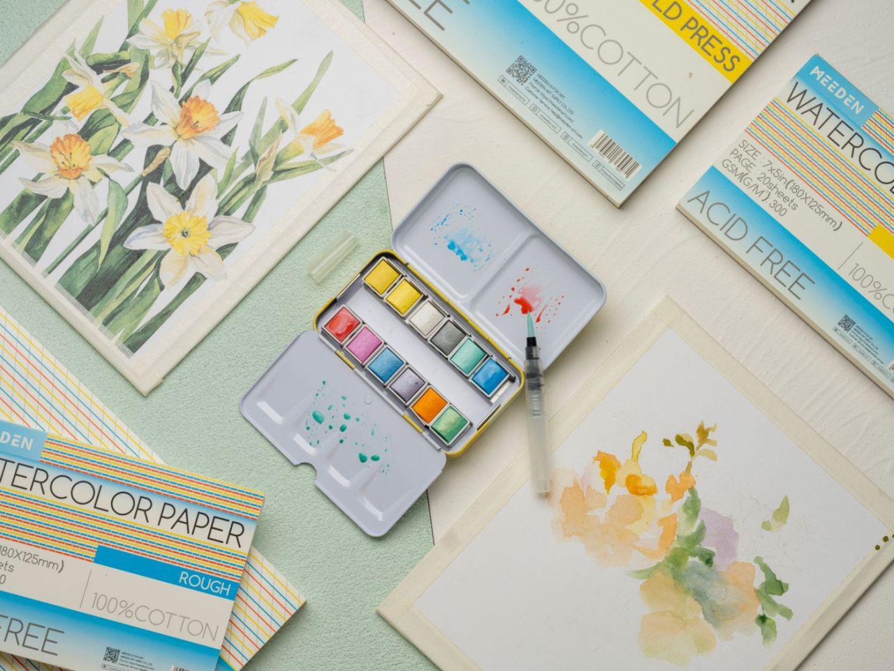 MEEDEN Watercolor Paint Set, 12 Colors Set with Carrying Case, Removable Blocks, Travel Watercolor Set for Artists and Crafters, Gift