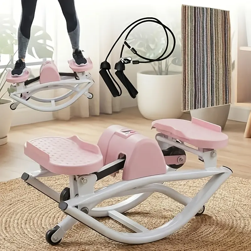 U-Shape Quiet Swing Stepper, Home Fitness Exercise Machine, Compact Fit for Small Spaces, Side-to-Side Swinging Motion, Battery-Free, Includes Resistance Bands & Free Exercise Mat, Includes Bands