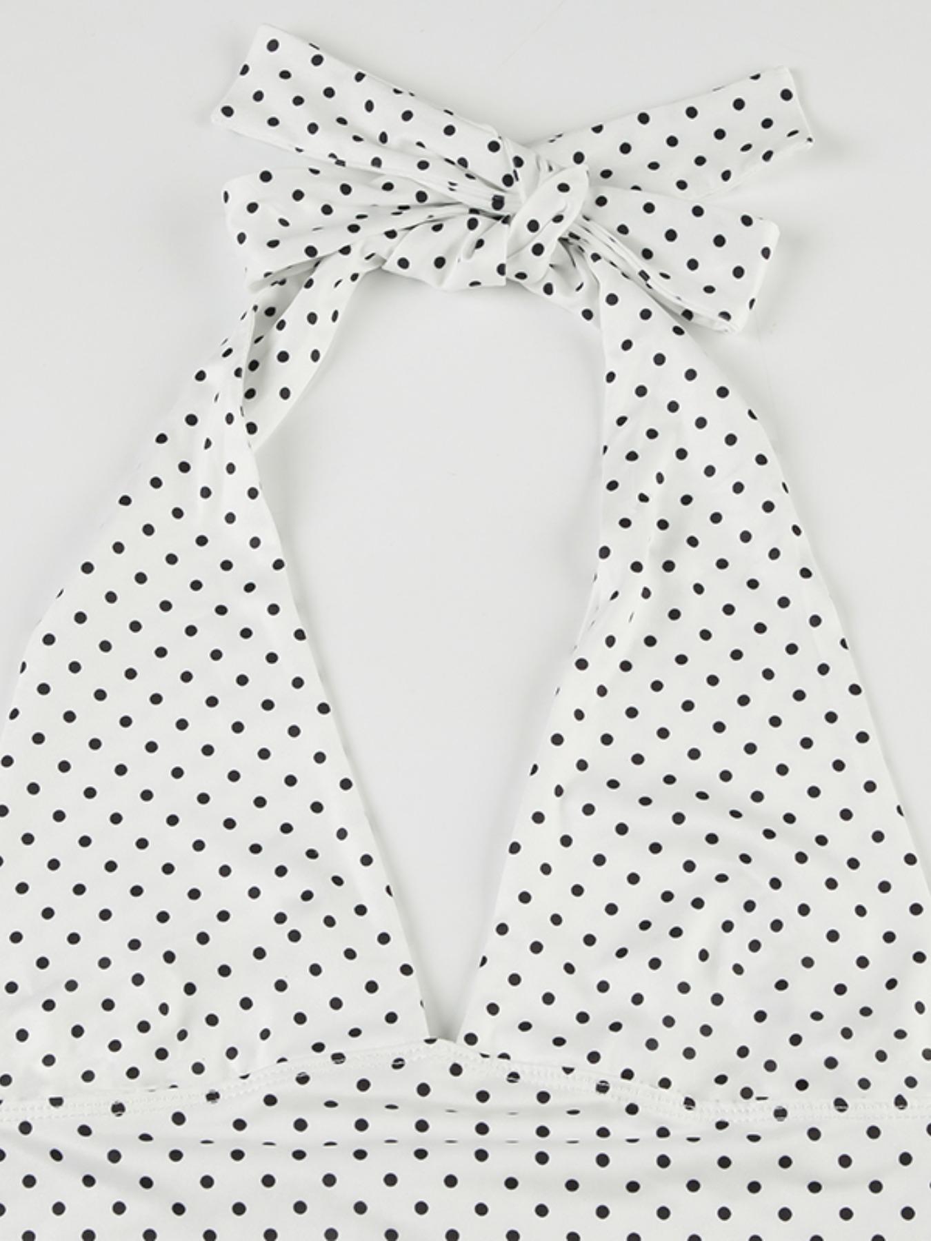 Women's Polka Dot Print Halter Neck Top, Casual Sleeveless Top for Summer, Women's Clothing for Daily Wear, Plunge Neck Top