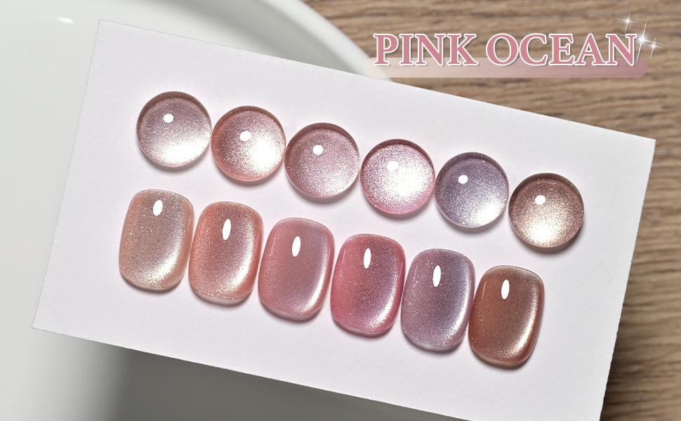 GAOY Pink Ocean Cat Eye Gel Nail Polish Set with Magnet for Holographic Cat Eye, Salon Gel Manicure and Nail Art DIY at Home