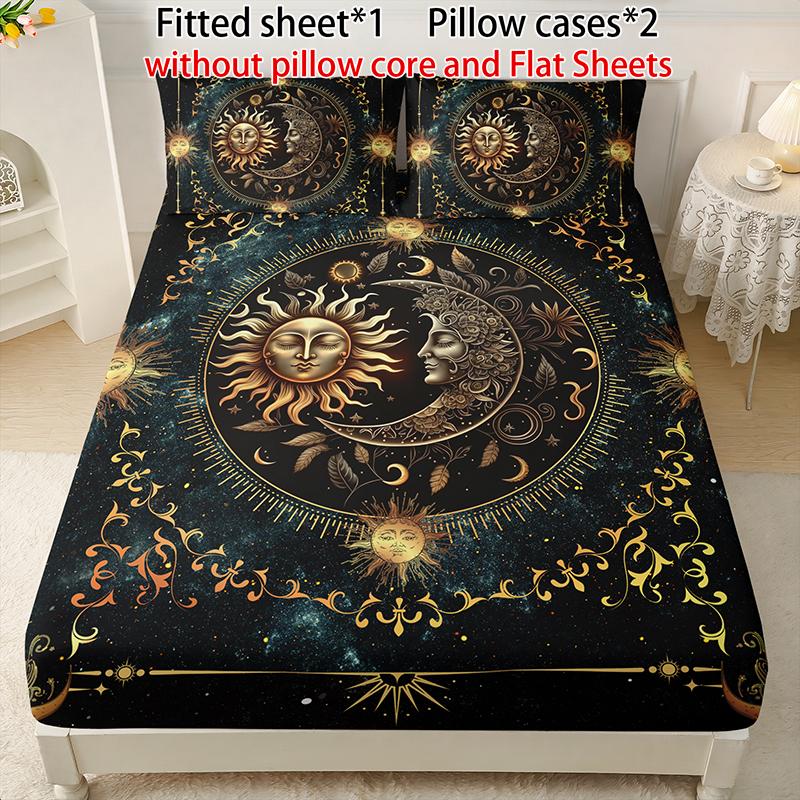 [Weekly Deals] 3-piece multi-pattern fitted sheet set (fitted sheet*1 +Pillow cases*2),deep pocket 15 inches machine washable,low allergenic,high quality mattress protector for bedrooms,dorm rooms,HD printed all-season room decoration Reversible summervib