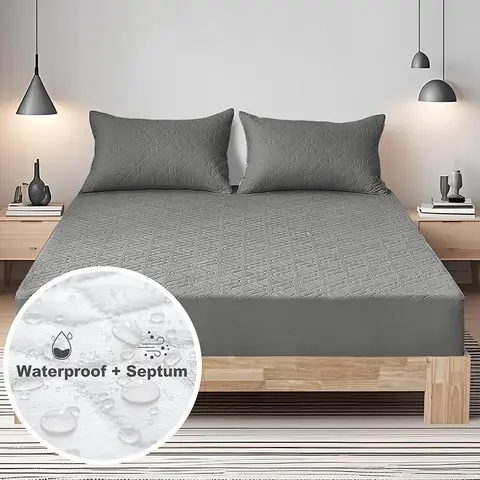 Premium Waterproof Mattress Protector - Deep Pocket Fit (2in-12in), Smooth Texture, Soft Breathable Durable Non-Slip Noiseless Machine Washable Bed Cover, No Chemicals, Keeps Mattress Fresh, For Home Use (All Sizes Including King 198*203cm)