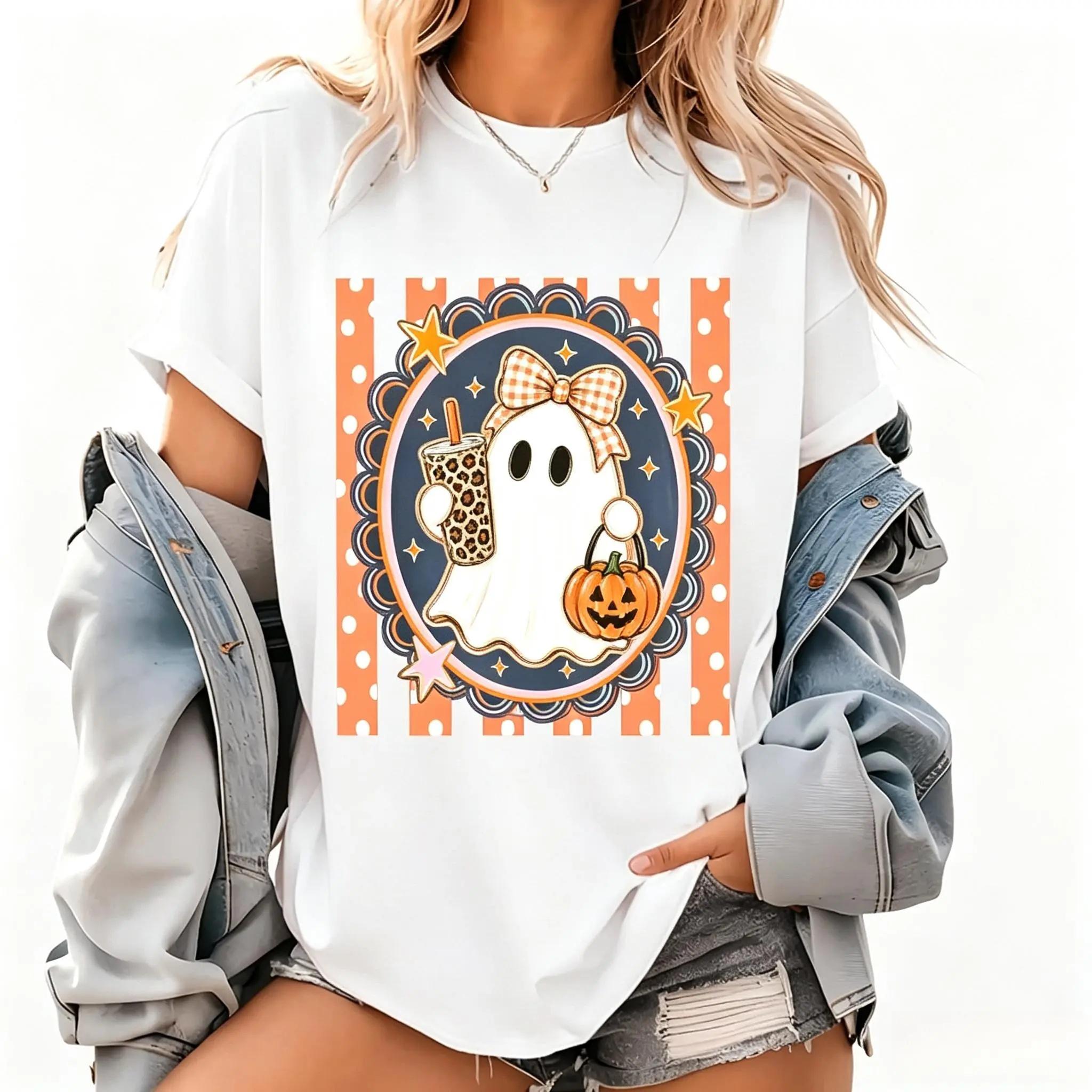 [100% Cotton]Coffee Ghost Tee Halloween Coffee Lover Tee Spooky Graphic Tee Ghost Shirt Fall Shirt Cute Halloween Tee
