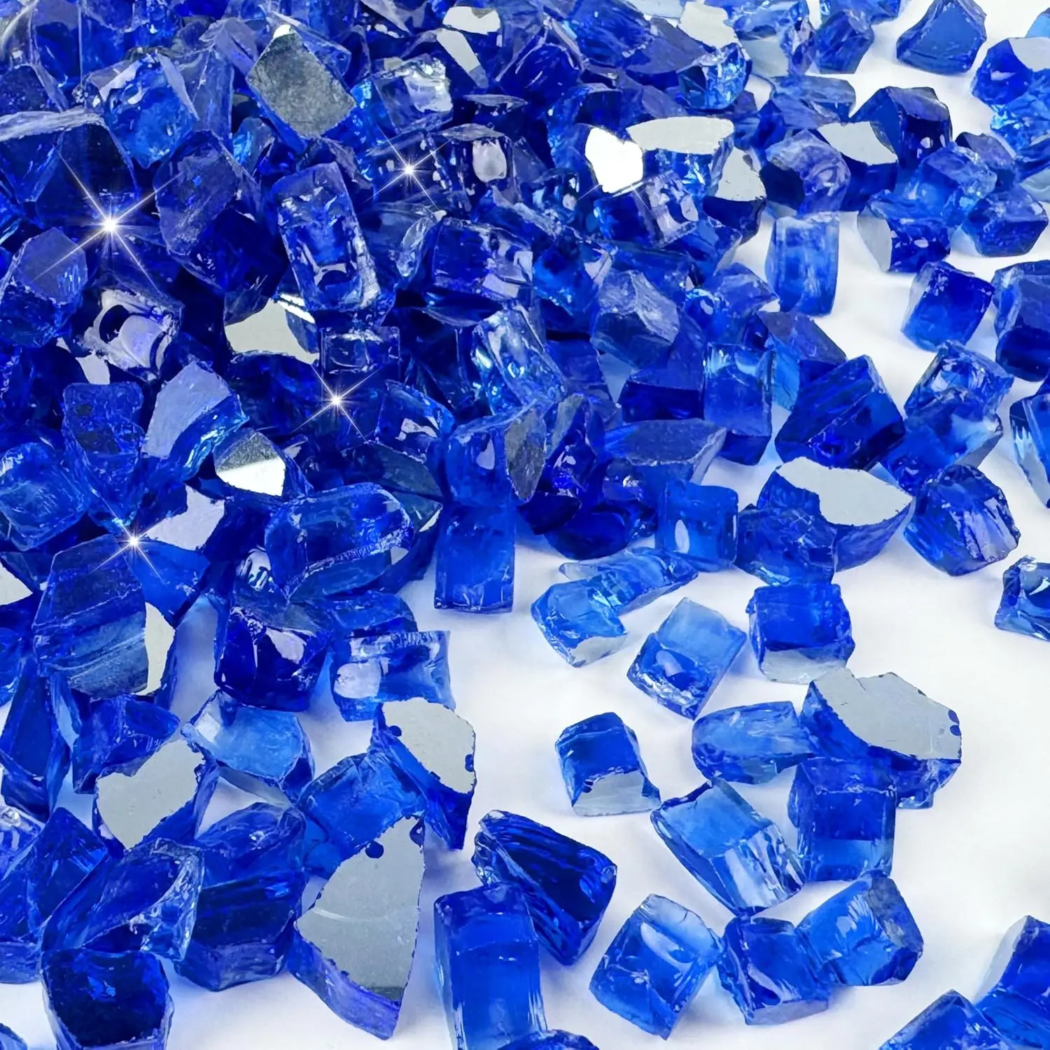 10-Pound Fire Glass - 1/2 inch, High Luster Reflective Tempered Glass Rocks for Fireplace, Fireglass for Fireplace Fire Pit (Blue, 10 Pounds)