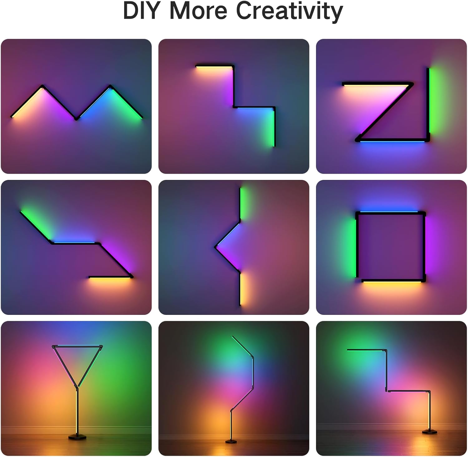 This smart folding LED floor lamp features RGBIC technology, supports Wi-Fi app remote control, music synchronization, and 16 million DIY colors. Suitable for corner spaces such as living rooms, bedrooms, and game rooms, it makes a great holiday gift.