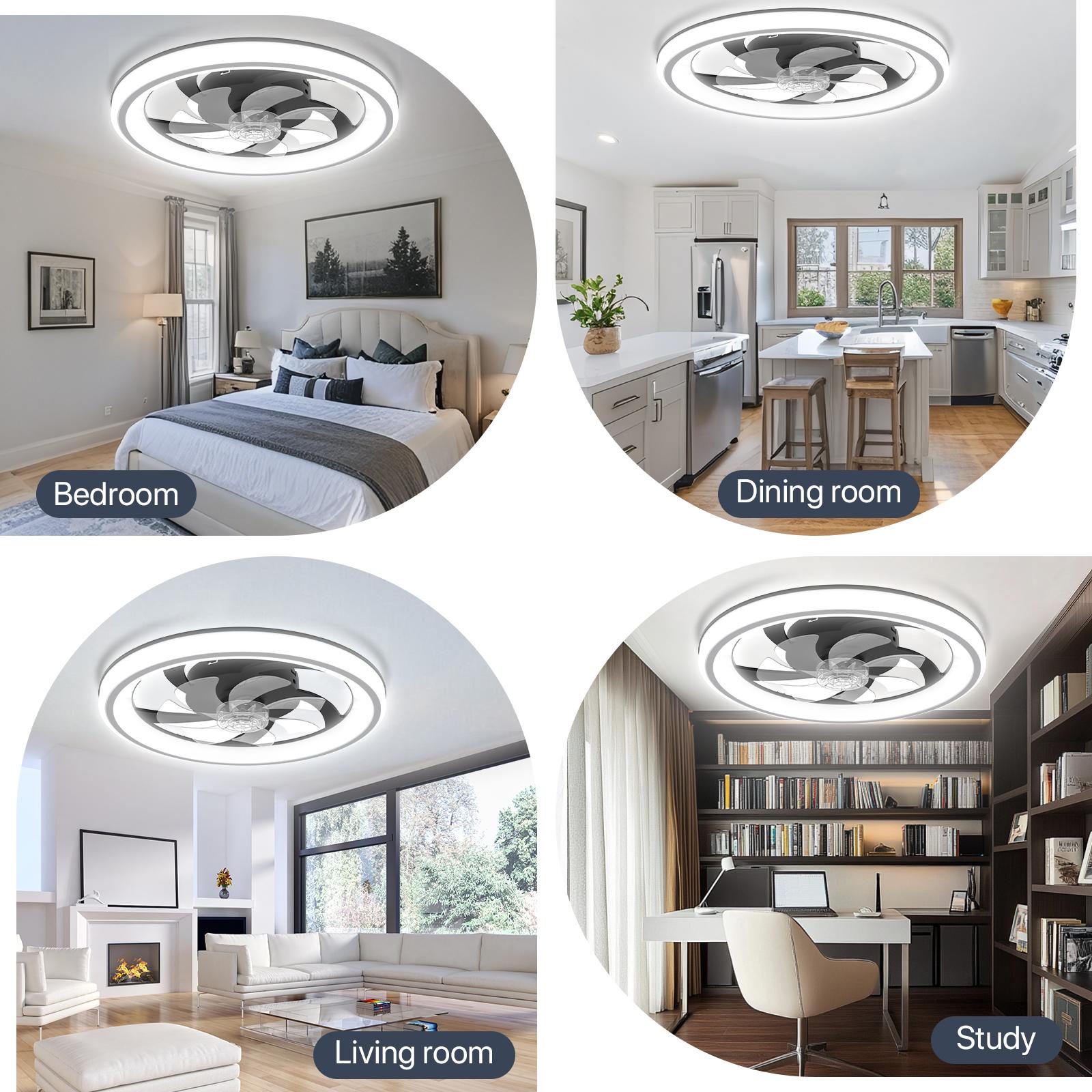 GALENTAL Black Modern LED Ceiling Fan with Light & Remote - 6-Speed, 3 Color Temperatures (Warm White/Nature White/Pure White), Dimmable Brightness, Timer Function, App & Remote Control, Flush Mount Design for Bedroom or Living Room