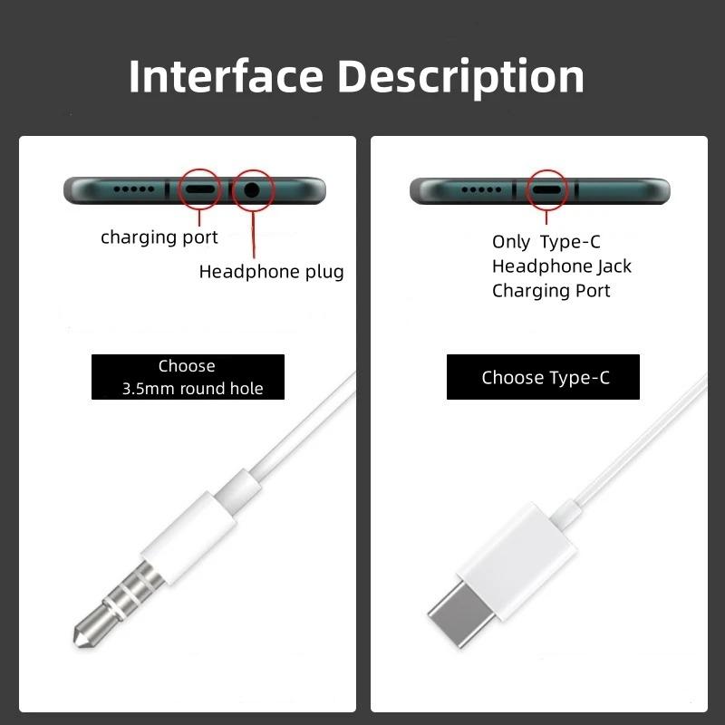 Original TypeC 3.5mm Wired Headphone For In-ear Earbuds   HiFi Stereo  Earphone with Mic