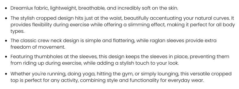 Colorfulkoala Women's Dreamlux Cropped Long Sleeve Top with Thumbholes Raglan Sleeves Athletic Yoga Shirt