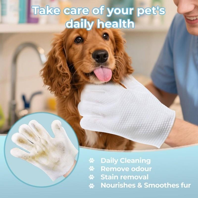 6-Count Pet Cleaning Deodorizing Glove Wipes, Rinse-Free Disposable Bathing Wipes, Hypoallergenic Unscented, Quick-Dry Grooming Wipes