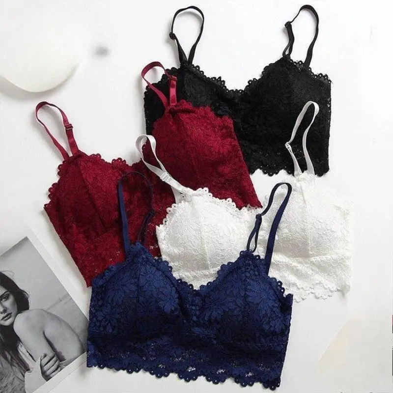 Women's Sunflower Embroidered Lace Bralette, Backless Wireless Bra with Adjustable Straps, Soft Comfort Everyday Bralette for Layering & Casual Wear