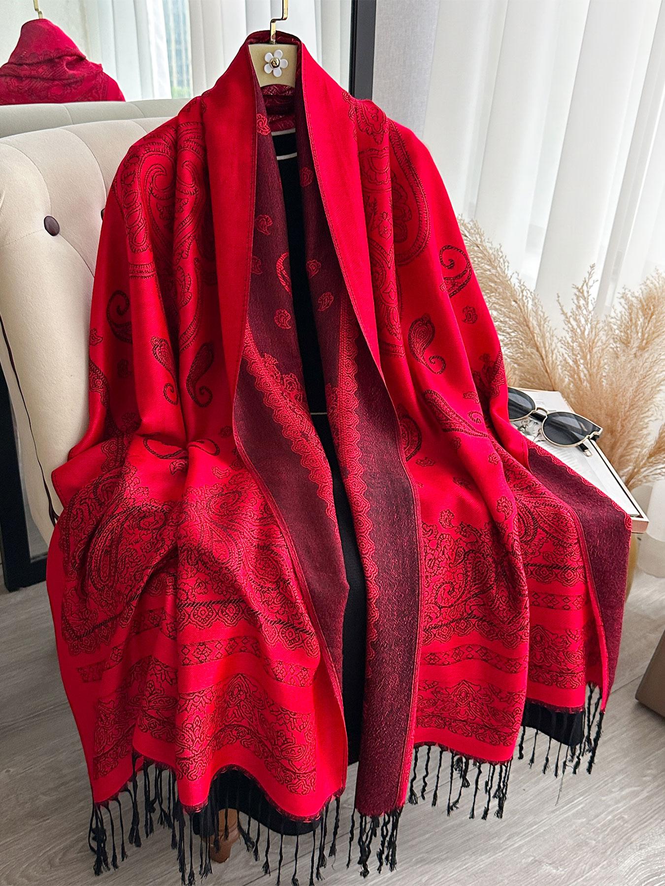 Women's Boho Style Paisley Print Long Scarf, Casual Trendy Tassel Design Shawl for Daily Wear, Fashion Accessories for Women & Girls