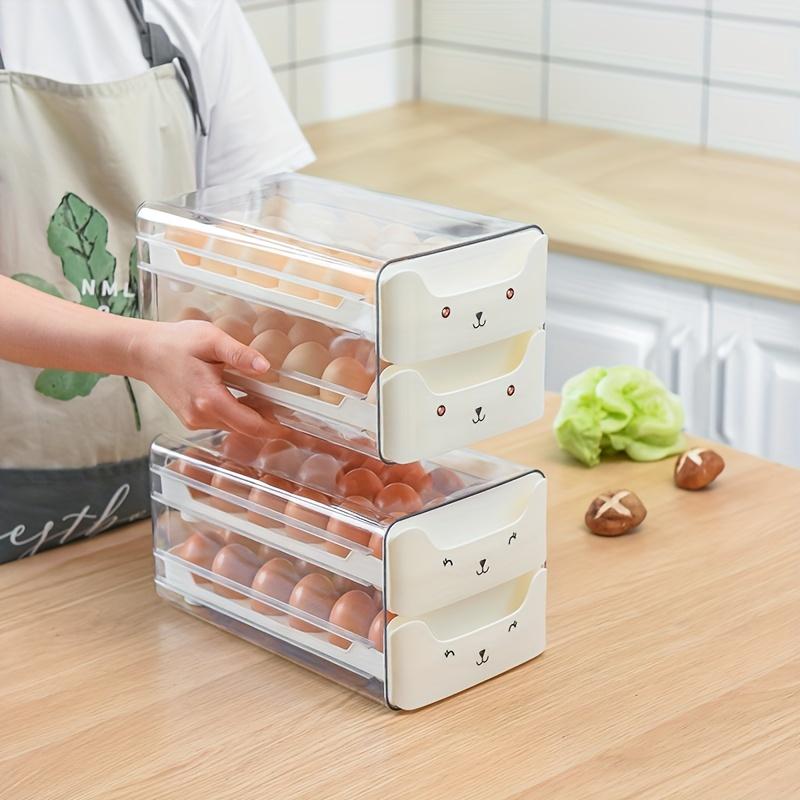 Double Layer Fresh Egg Storage Container, Holds 18 Eggs Per Layer, Transparent Stackable Plastic Tray with Handle, Fridge Organizer, for Fridge Kitchen Home, Household Items, Refrigerator Accessories