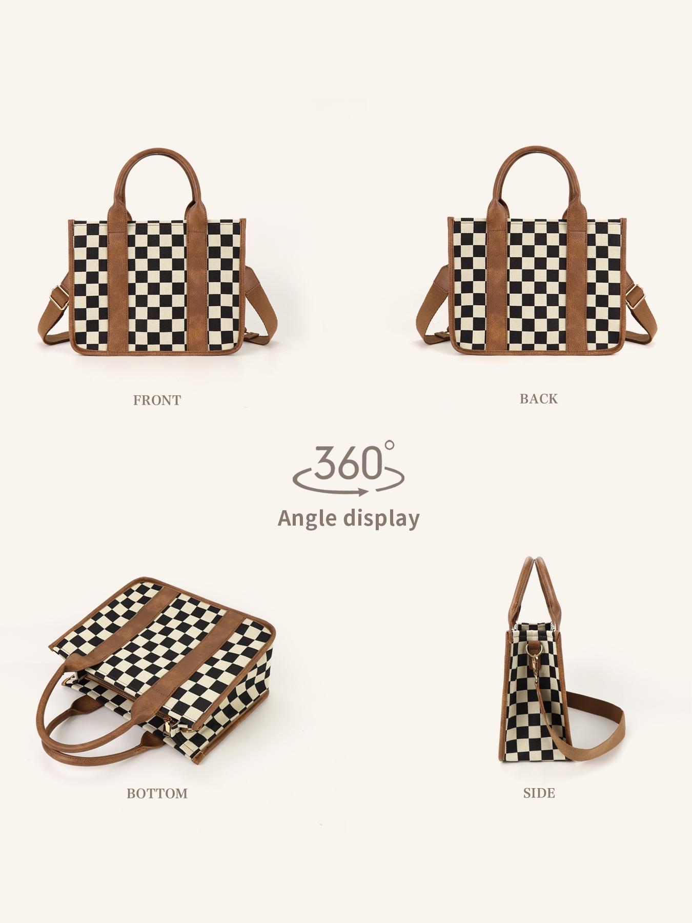 Checkerboard Pattern Tote Bag, Fashionable Canvas Classic Shoulder Bag for Women, Casual Trendy Versatile High-quality Daily Commuting Bag, Girl Fashionable Shopping Bag