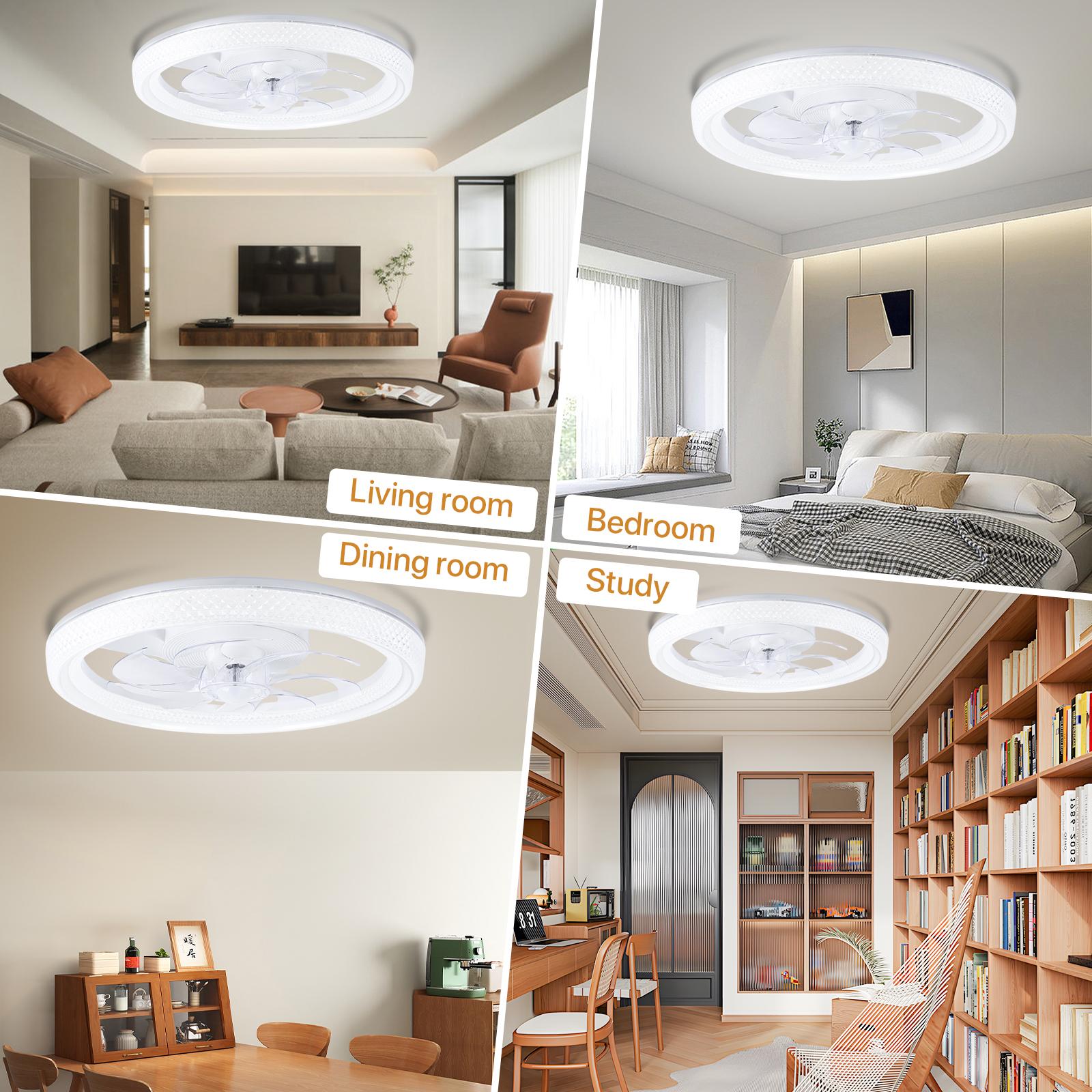 GLITGATE Ceiling Fan with Light, White Crystal Fan, 6-Speed + Reversible Motor Design, APP Remote Control, Timer Dimming, 3 Color Temperatures for Bedroom Living Room Study - Hardwired Power Design