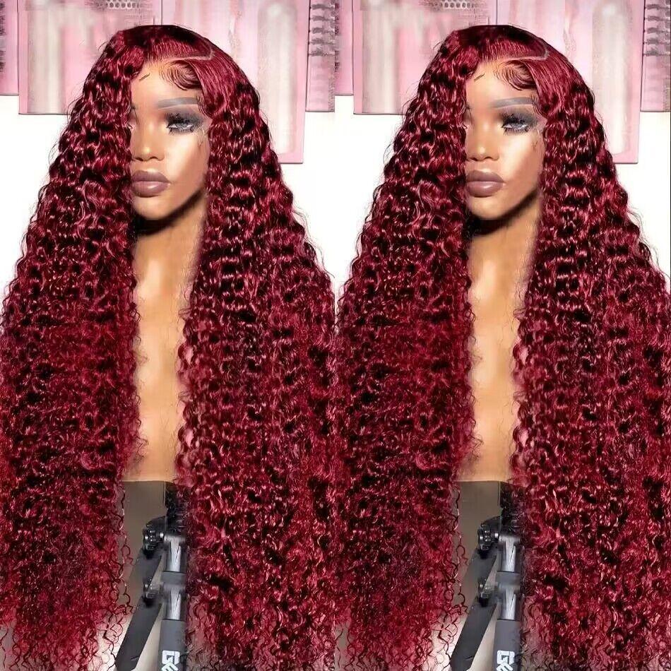 Tahikie 99J 7x6 Glueless Transparent Lace Front Wigs Human Hair Burgundy 13x6 Deep Wave Front Wigs Pre Cut Bleached Ready to Go Glueless Wig For Women FallFreshness
