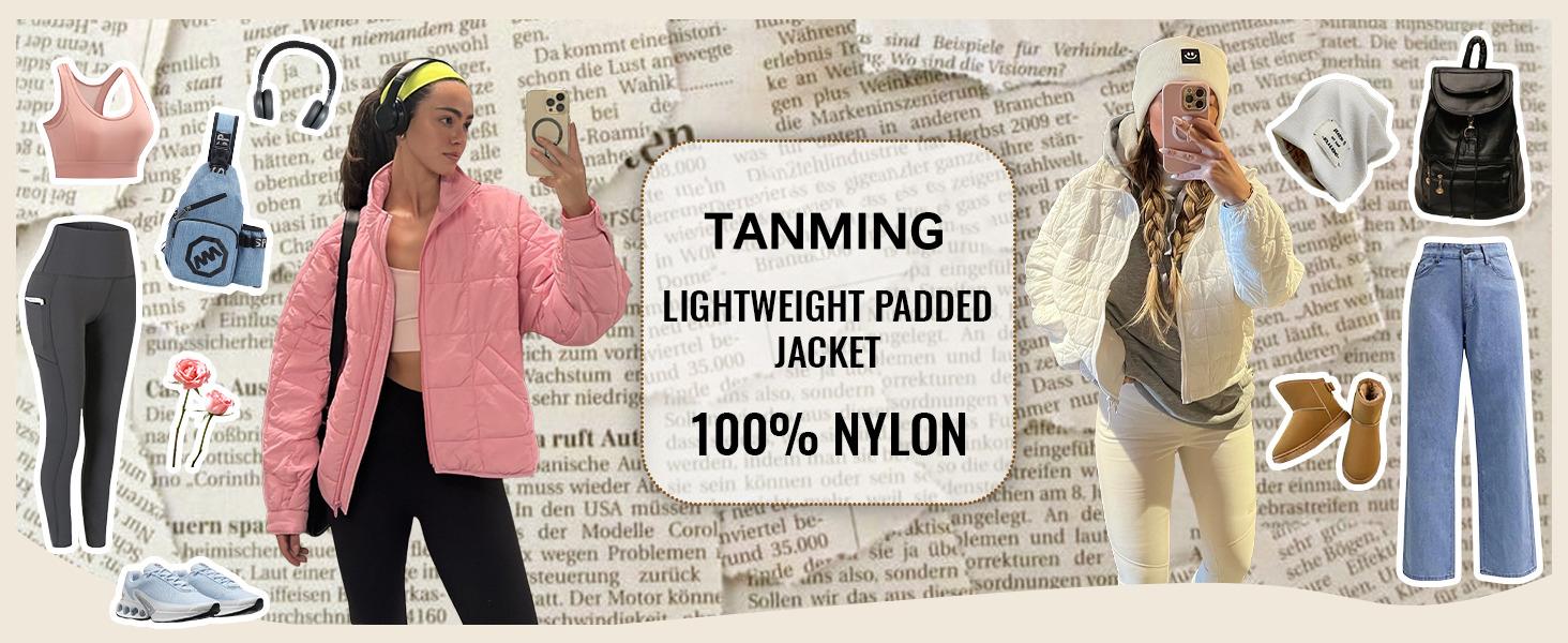 Tanming Women's Lightweight Quilted Puffer Jacket Long Sleeve Full Zip Casual Padded Coat  with Side Pockets Spring