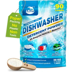 Dishwasher Detergent Powder + Booster, 90 Loads|-Free, Eco-Friendly Dishwasher Soap – Pods Alternative, Concentrated Plant-Based Enzymes – Cuts & Grime, No Spots (Fragrance-Free)