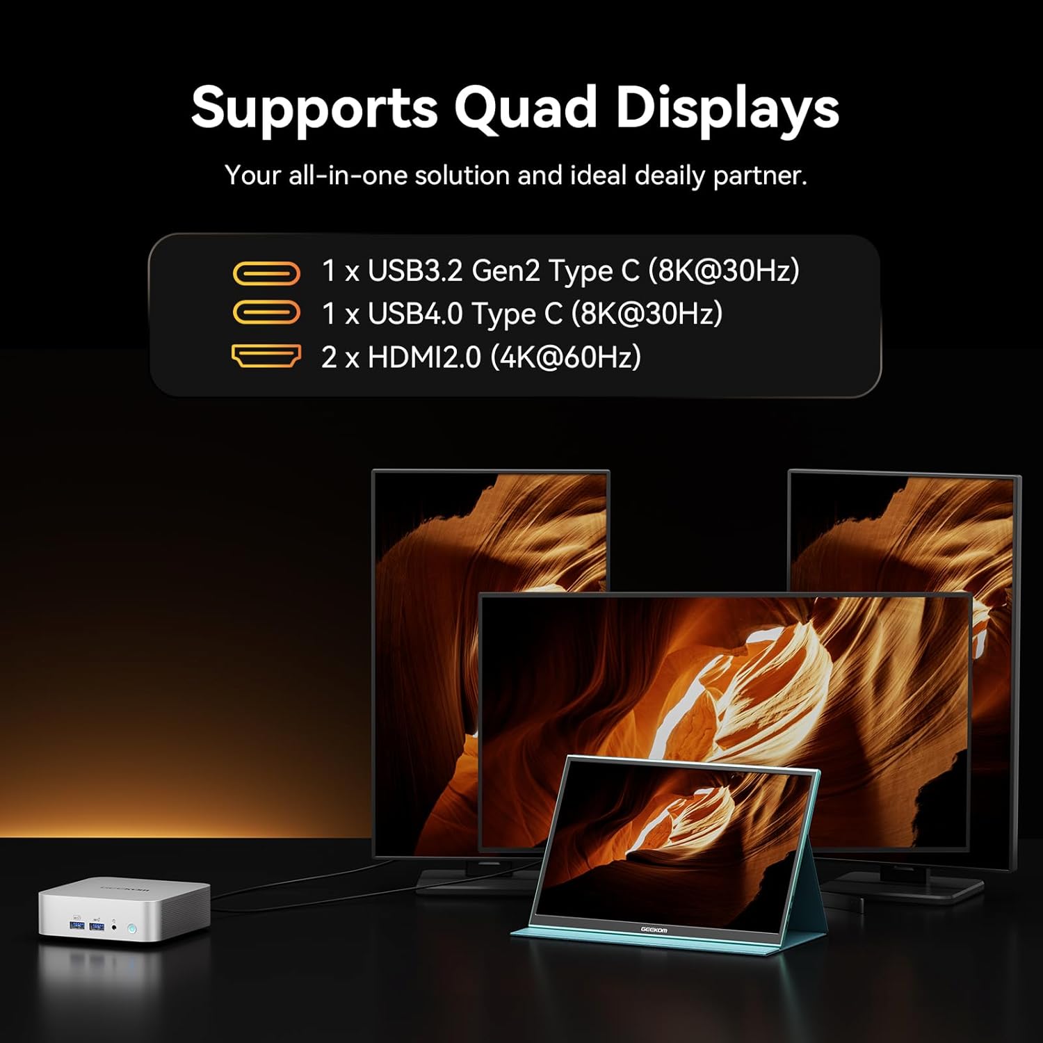 GEEKOM A8 MiniPC Ryzen 7 8745HS + Radeon 780M  16GB DDR5, 1TB/2TB NVMe SSD | 8K UHD, USB4, 2.5G LAN, 4 Displays | WiFi 6E, BT5.2 | Windows 11 Pro Mini Desktop Computer for Business, Home Office & Family minicomputer