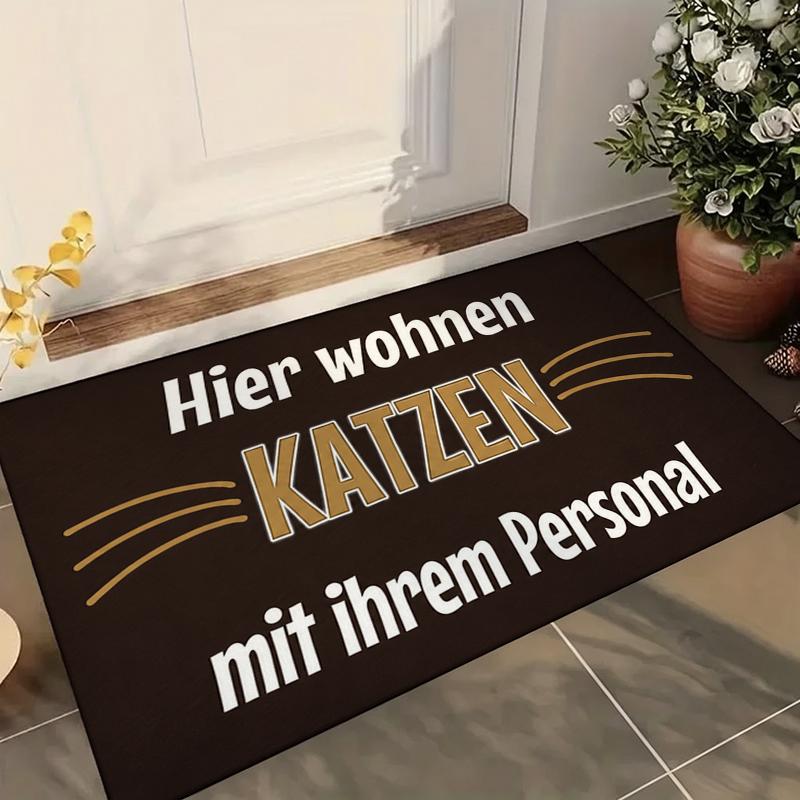 Velvet washable and soft, Whiskered 'KATZEN' text, humorous, playful, Suitable for living rooms, bedrooms, and dining rooms for furniture decoration aesthetics, welcome door mat, anti-slip rubber backing