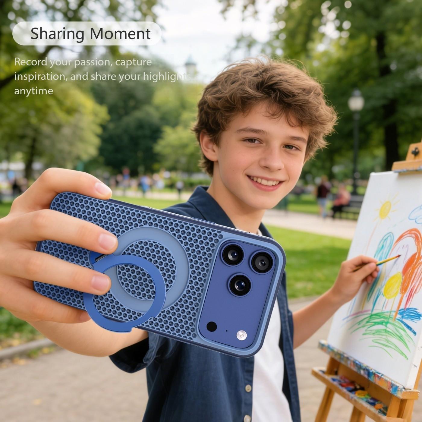 High quality breathable ice like honey shaped heat dissipation 360 degree rotating metal bracket magnetic suction shock-absorbing phone suitable for iPhone 17 16 15 14 13 12 11 Pro Max Plus Air independent metal buttons compatible with MagSafe wireless ch