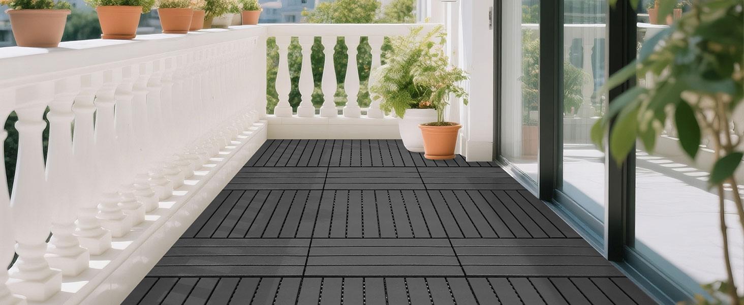 Interlocking Deck  (24 PCS), 24x12 Inches Waterproof Outdoor Patio Flooring, Easy Snap Balcony Floor  for Garden, Poolside, Backyard, Pathway, Indoor Use, foam marble tiles wpc frameless shower door Reinforced Garage Screen