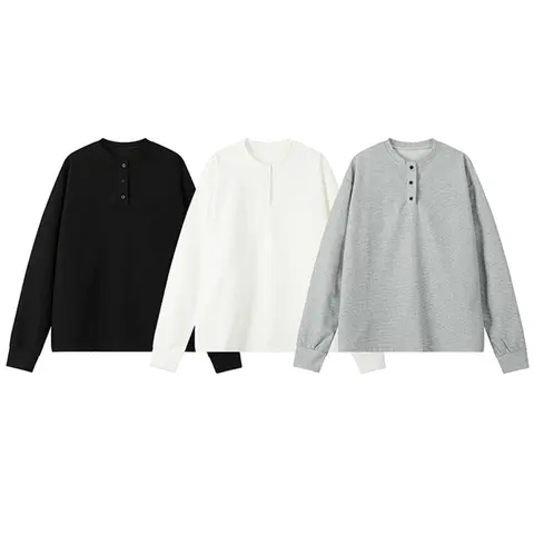 Men's Waffle Knit Henley Shirt Set, Long Sleeve Button Neck Classic Casual T-Shirt, Spring & Fall Loose-Fitting Unlined Clothing