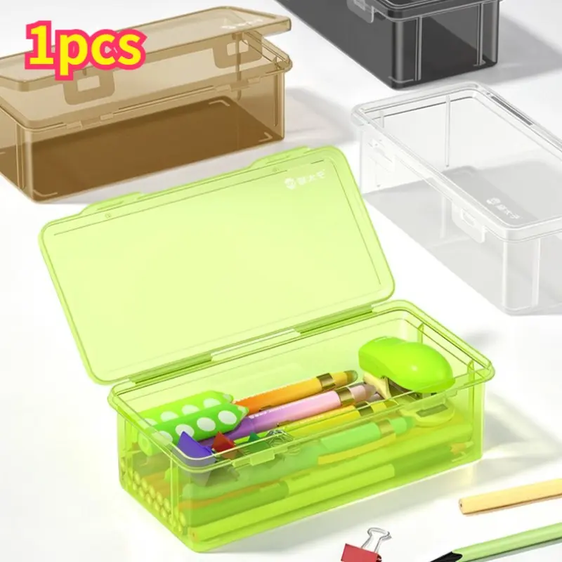 Pencil Box, Pencil Case, Hard Plastic Pencil Box Large Capacity Crayon Case, Organizer with Snap-tight Lid Stackable, Clear Storage Boxes for Girls Boys Classroom Back to School Office Supplies