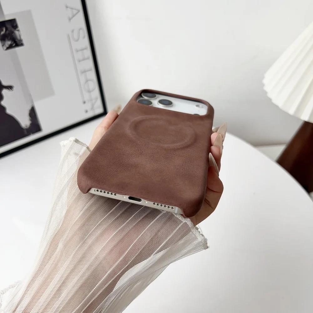 Luxury Sheepskin Feel Leather Magnetic Case For iPhone 17 Pro Max 13 12 14 15 Plus 16 Pro Max 17 Air For Magsafe Matte Cover