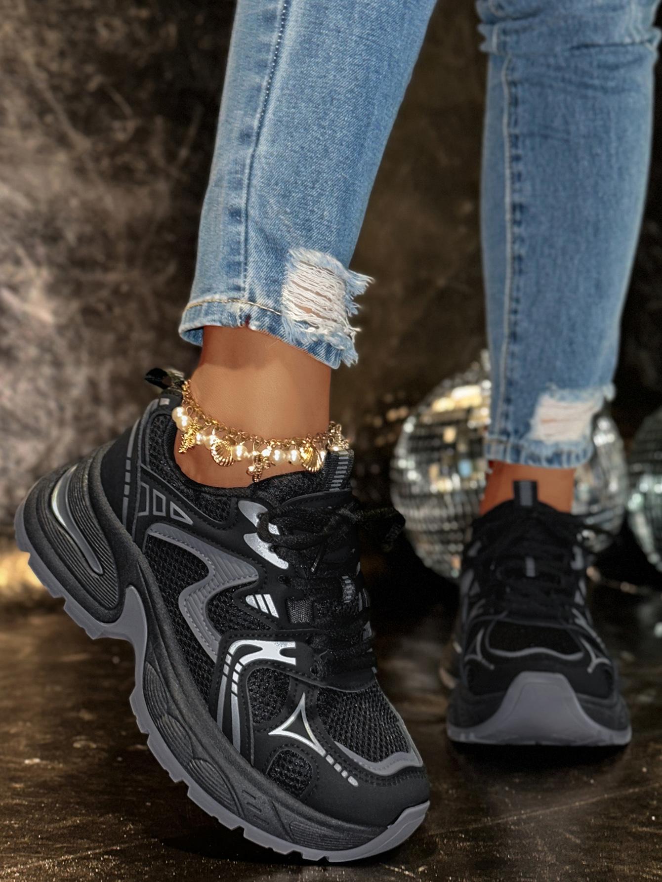 New Women's Chunky Sole Sports Shoes, Casual Dad Sneakers, Thick Soled Sneakers, Lace Up Sneakers, Thick Sole Sneaker, Athletic Shoes, Casual Athletic Trainers, Women's Fashionable Comfortable Breathable Shoes for All Seasons, Sneaker Footwear