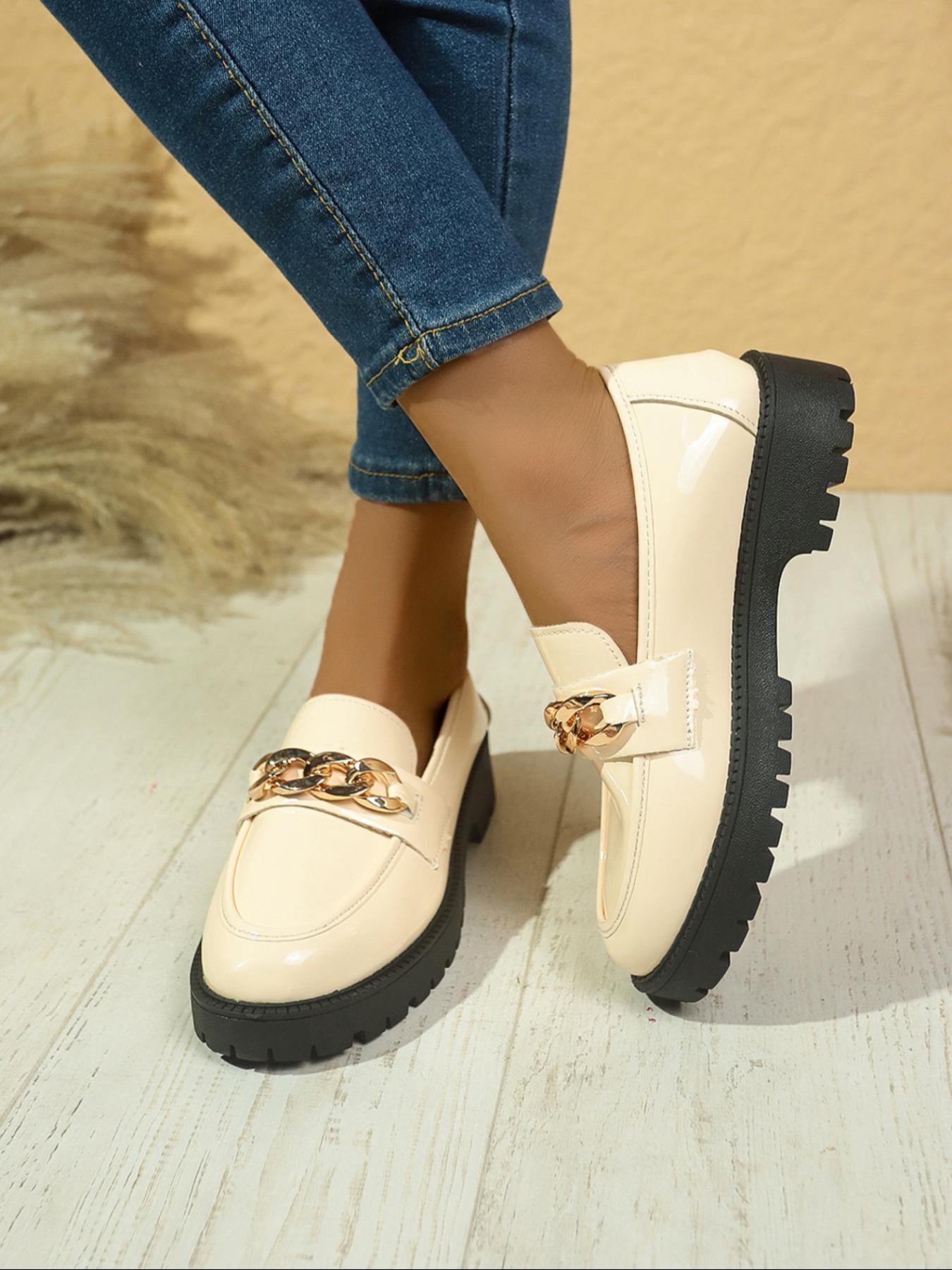 Women's Fashionable Solid Color Platform Loafers, Casual Comfortable PU Leather Shoes for Daily Wear, Lightweight Breathable Shoes for Women & Girls, Commuter Shoes Work