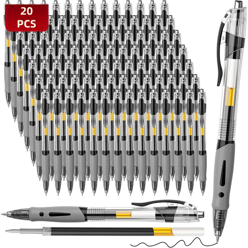 0.5 mm Fine Tip Gel Ink Pen (20 Pcs), Quick-Dry Smooth Writing Gel Pens, Stationery Supplies for Students, School, Home and Office, Work Pens