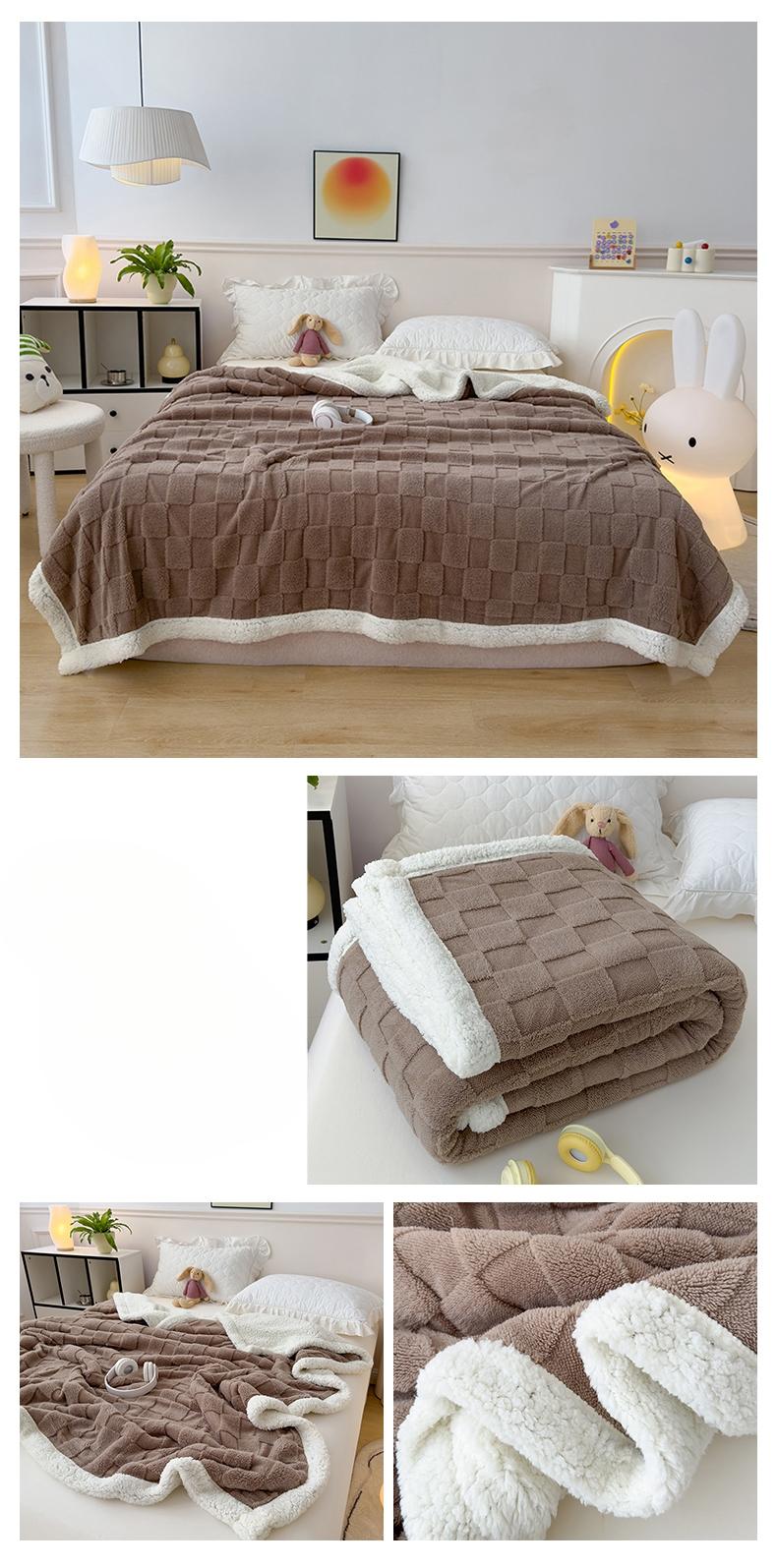 Plaid Taffeta Lamb Fleece Blanket, Thick Warm, Cozy Blankets, Suitable for Autumn Winter, Single Double Use, Dormitory Sofa Cover Blanket