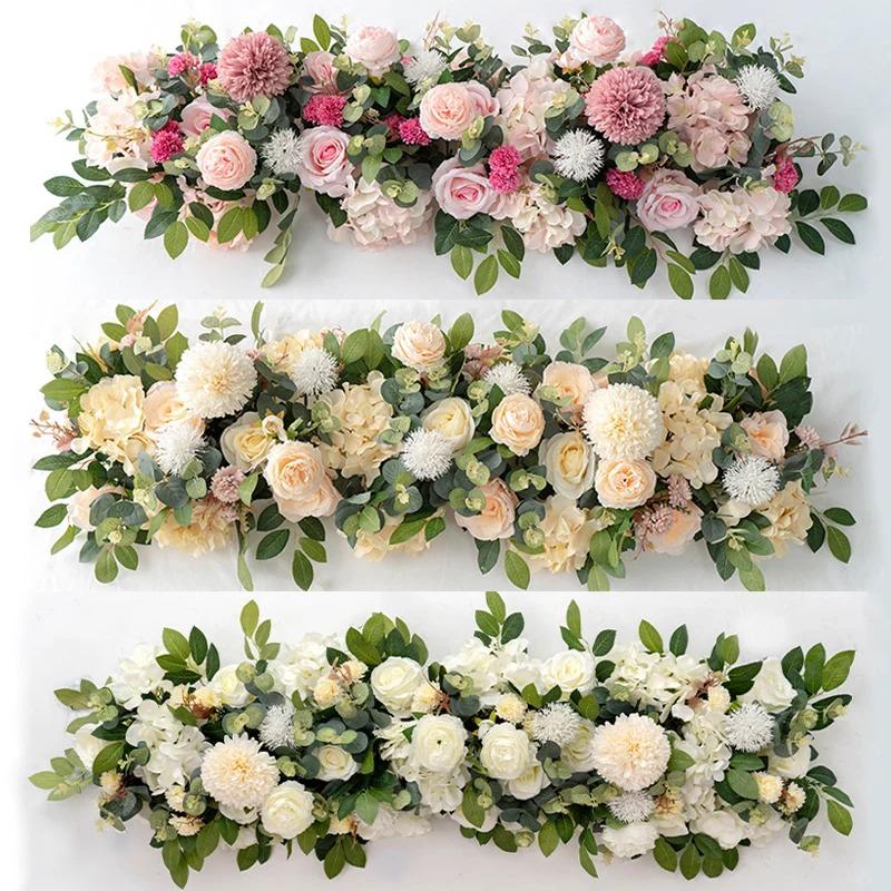 100cm Luxury White Rose Artificial Flower Row Wedding Table Centerpiece Flowers Backdrop Wall Arches Decor Party Stage Floral 100cm Luxury White Rose Artificial Flower Row Wedding Table Centerpiece Flowers Backdrop Wall Arches Decor Party Stage Floral