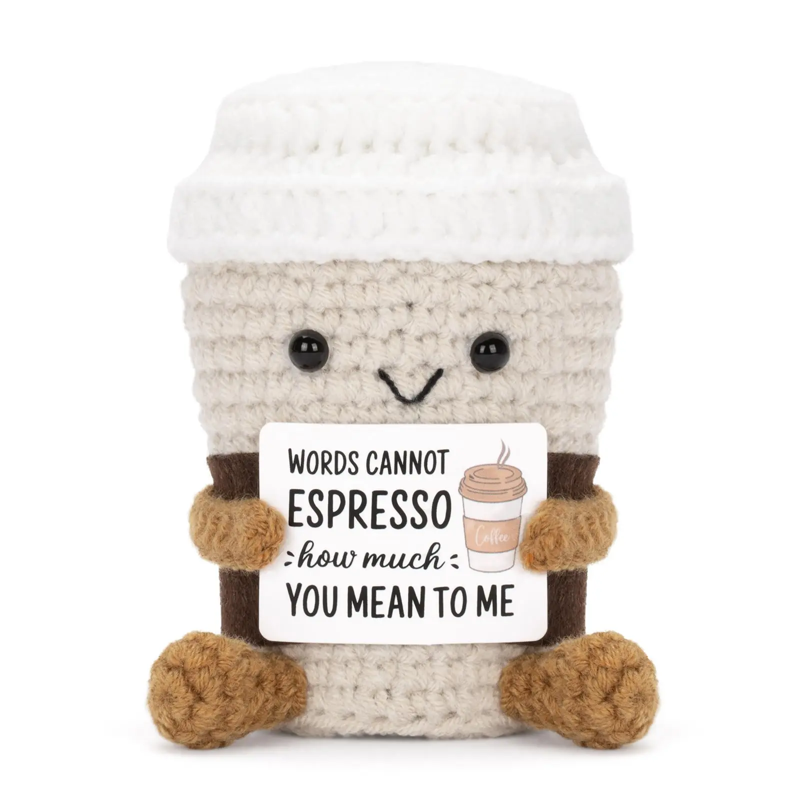 Cute Mini Handmade Knitted Coffee Cup Plush Toy, Soft Stuffed Doll, Kawaii Bag Charm, Keychain & Car Ornament, Desk Decor, Stress Relief Gift for Girlfriend, Bestie, Christmas, Valentines Day