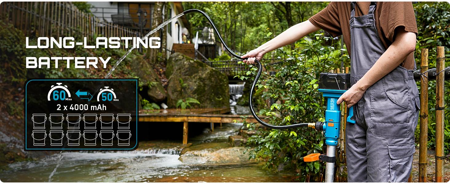 SEESII Cordless Stick Water Transfer Pump, with 2*4000mAh 21V Battery & Charger, 720GPH, 32FT Head, Handheld Portable Utility Sump Pump Kit with 3/4" Outlet for Pool/Garden/Pond/RV/Boat Draining#dieseltransferpump #kerosenetransfer#waterpump