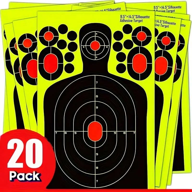 20/30 Pack 14.5 Inch Human Silhouette Shooting Targets, Reactive Splatter Fluorescent Glow Paper Targets, Impact Visible Training Paper For Outdoor Tactical Equipment Shooting Practice