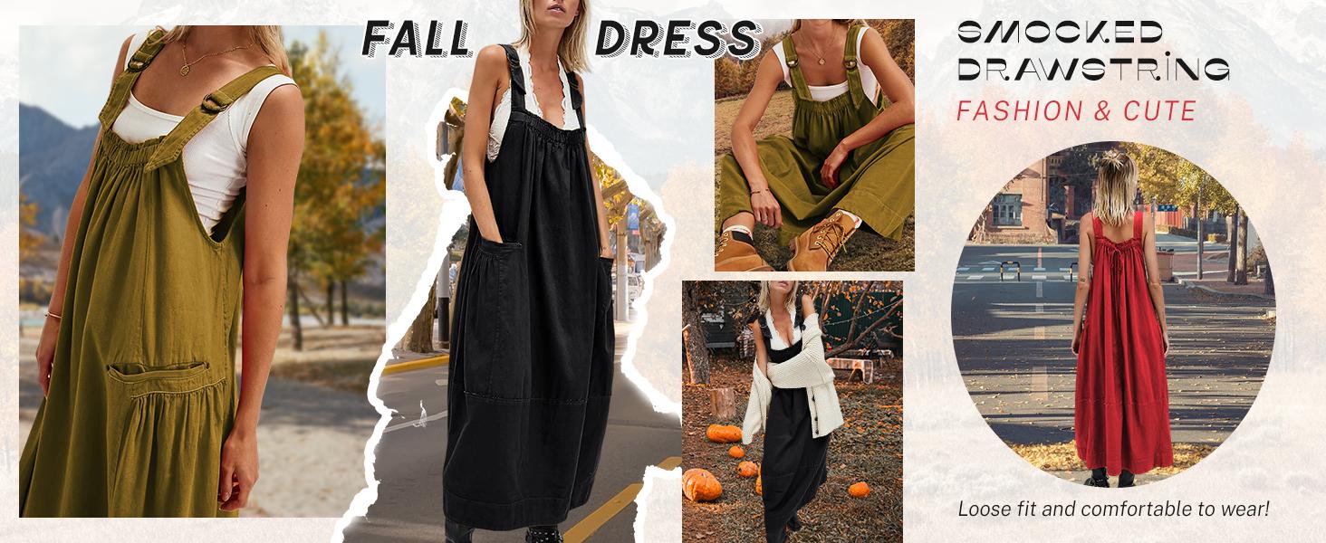 Yeokou Women's Barrel Midi Dress Sleeveless Strappy Maxi Dress with Big Pockets & Adjustable Straps Minimalist Basic Casual Fall Dress Yeokou Women's Barrel Midi Dress Sleeveless Strappy Maxi Dress with Big Pockets & Adjustable Straps Minimalist Basic Casual Fall Dress