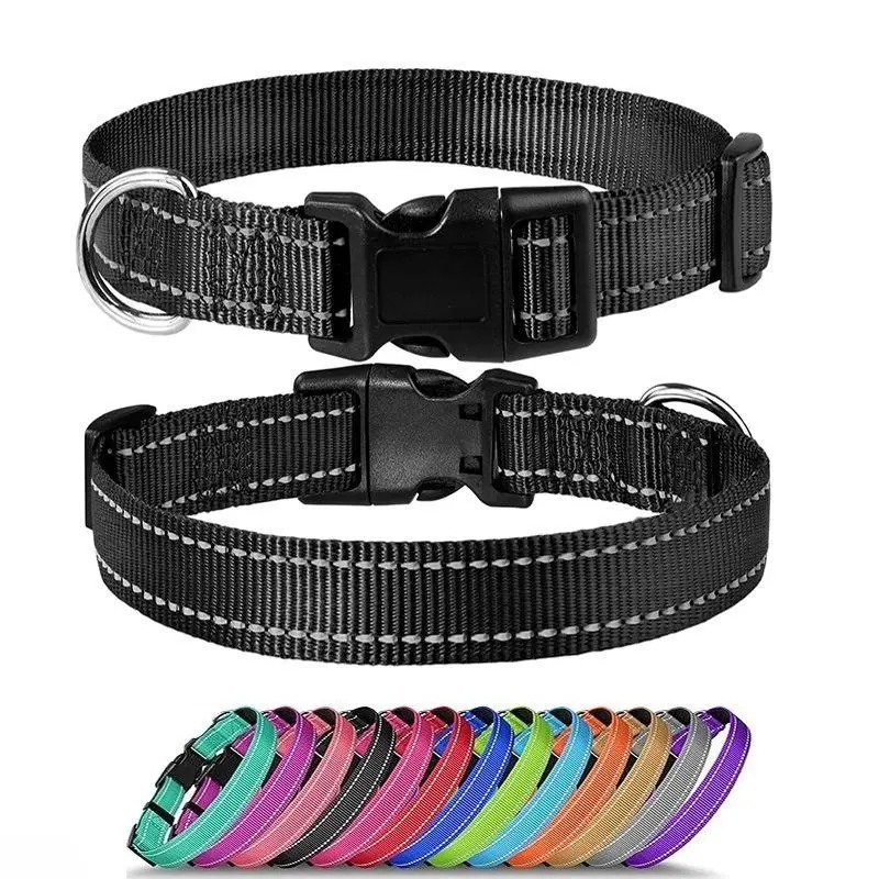 2PCS Woven Fabric Reflective Dog Collar with High Vis Strips, Adjustable Small/Medium Pet Neck Collar for Night Safety Walking Supplies, Easy Cleaning, Classic