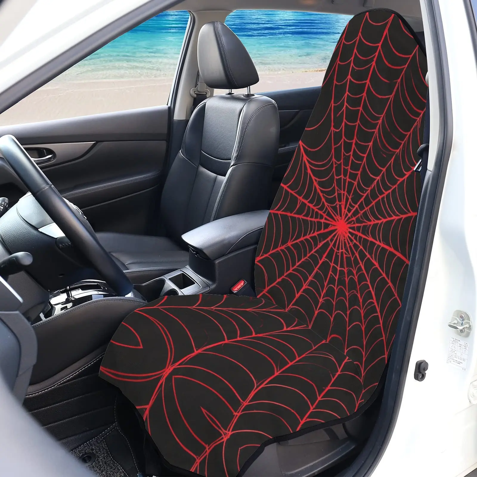 Spider Web Gothic Car Seat Towel Cover, Waterproof Stain Resistant Polyester Cover, Blocks Pet Hair, Kid Spills and Drink Stains. Halloween Car Decor Aesthetic , Easy Install Universal Fit,  Protect Original Seats Upgrade