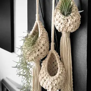 Macrame Plant Hangers Set of 3, Handmade Boho Style Decorative Air Fern Mini Greenery Indoor Decor, Hanging Small Flower Pots Hanging Baskets, No Plants Included