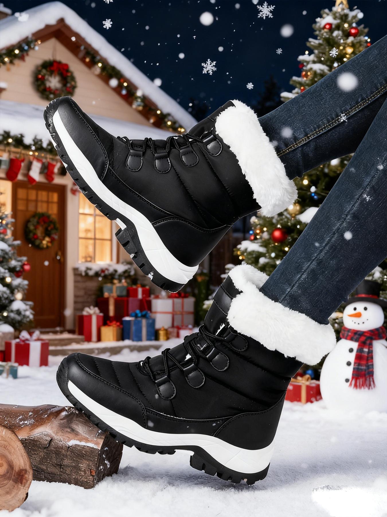 Women's High-Top Lace-Up Hiking Boots, Trekking Shoes, Durable Outdoor Snow Boots with Fleece Lining, Fashionable and Comfortable for Daily Wear and Outdoor Activities, Christmas Gift, Casual Hiking Shoes