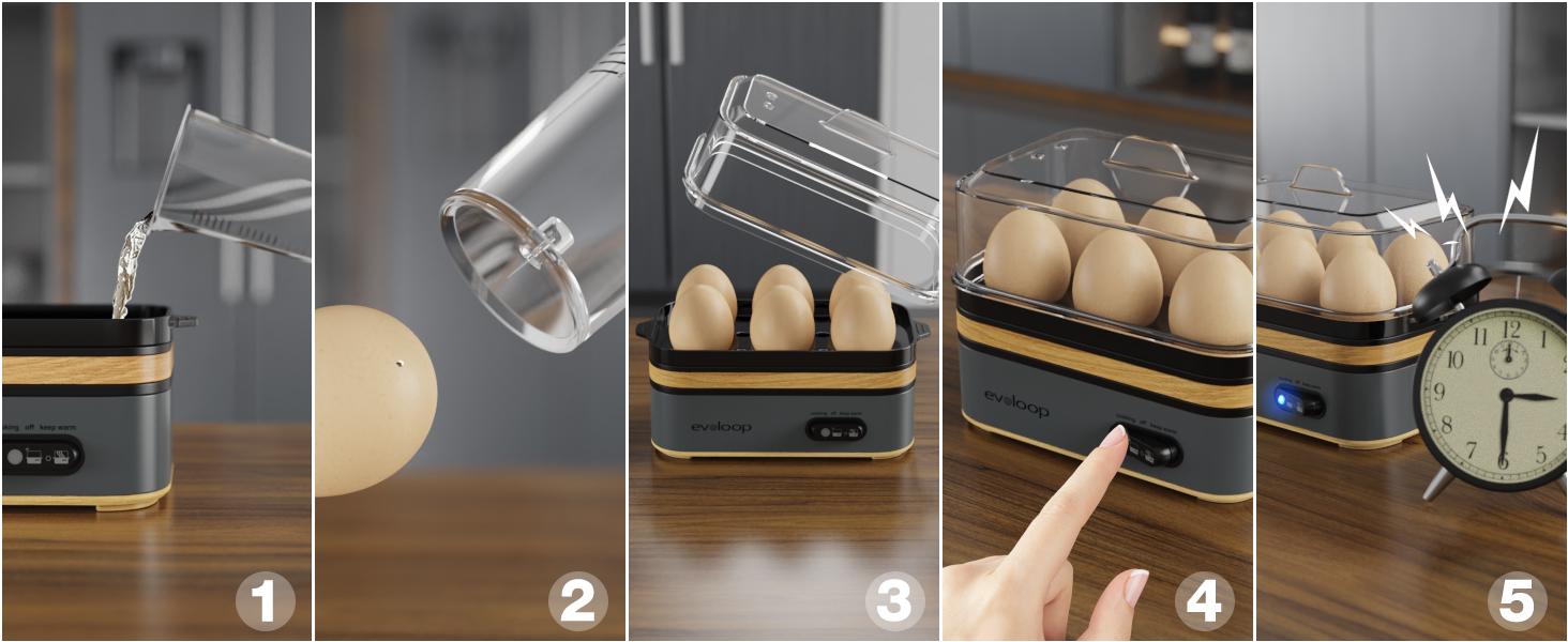 EVOLOOP Rapid Egg Cooker 6 Egg Capacity BPA free Electric Egg Cooker for Hard Boiled Eggs, Poached Eggs, Scrambled Eggs, or Omelets，Easy and Convenient Way to Prepare Delicious Eggs ,outdoor gear Kitchen Appliances