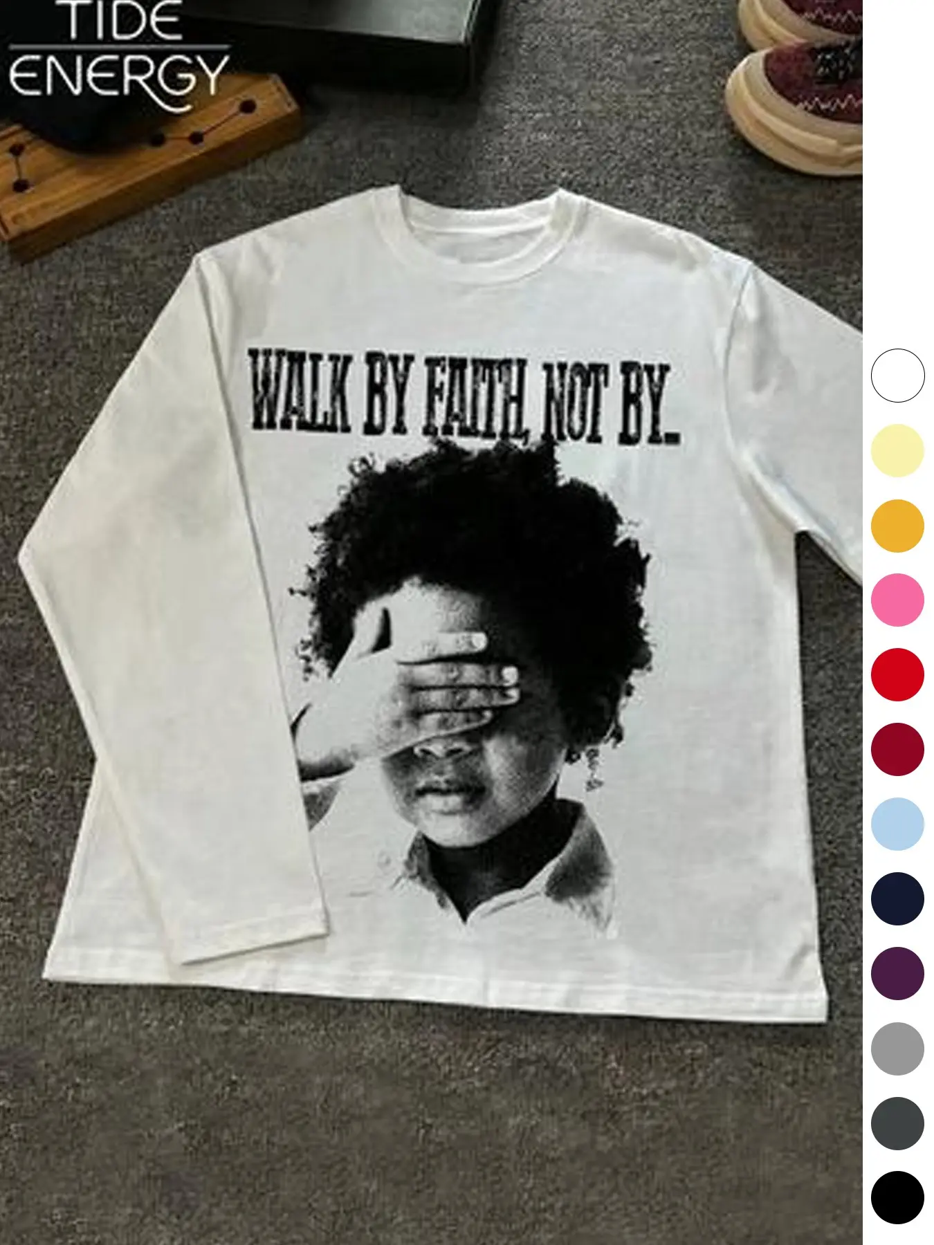 Y2K Vintage Graphic Long Sleeve T-Shirt, Loose-Fit Drop Shoulder, Retro Child Portrait, Trendy Casual Fashion Layering Top for Fall Campus Style