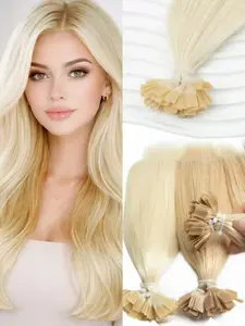 Remy Human Hair Extensions, Flat Keratin Hot Fusion Human Hair Pieces in Multiple Colors for Woman, Keratin Tip Hair Extensions Real Human Hair Soft & Smooth, from Darkest Brown to Jet Black and Natural Blonde