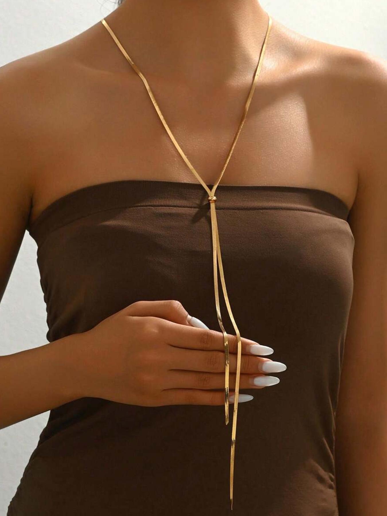 Women's Elegant Chain Necklace, Fashionable Tassel Decor Adjustable Long Necklace for Party, Daily Decor, Trendy All-match & Exquisite Jewelry for Birthday Gift, Modern Versatile Accessories