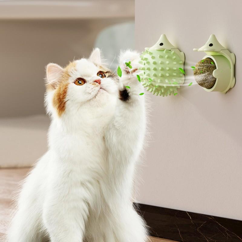 Essential Cat Toy Set, Hedgehog Shape Scratching Post & Mint Ball, Durable Chew Toys for Cats, Self-Playing Fun, Wall-Mountable Rotating Design