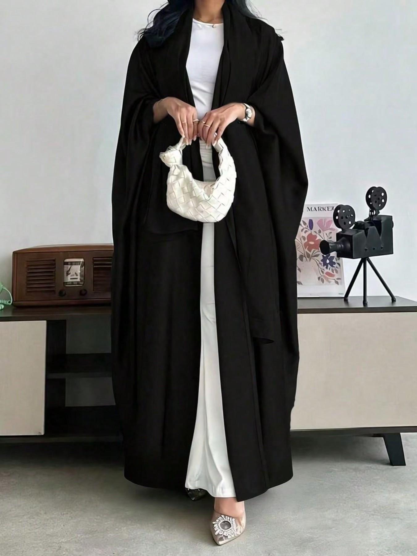 Modest Loose Abaya, 7 Colors Available, Plain Open Front Coat for Daily Commute, No Scarf Included, Women's Casual Fashion Abaya