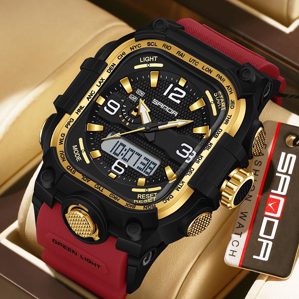 Men's Fashion Watch Dual Display Countdown, Waterproof Night Glow Square Multifunctional Outdoor Sports Watch, Daily Wear [6310]