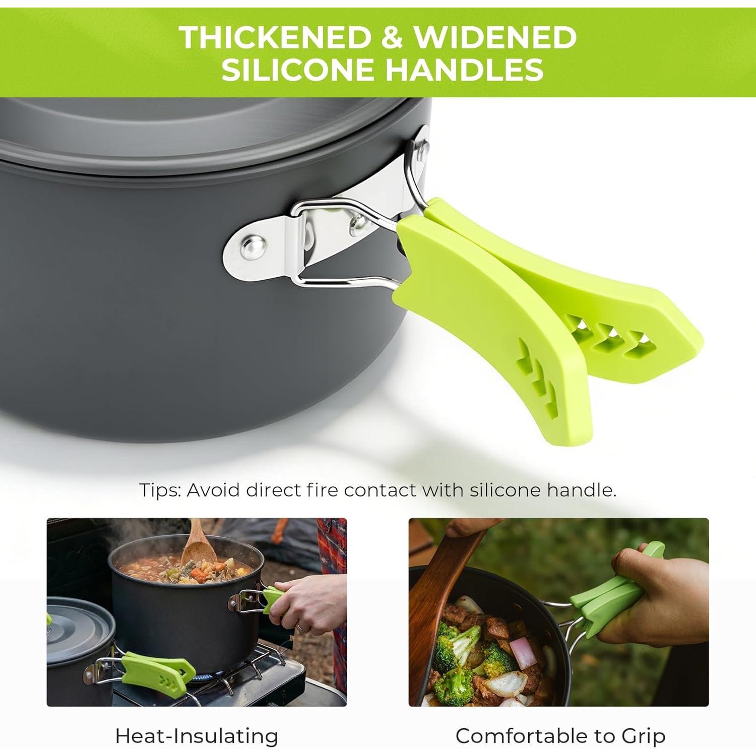 Camping Cookware Set - Lightweight Camping Pots and Pans - Portable Outdoor Cookware with Kettle - Camping Cookware Mess Kit for 2