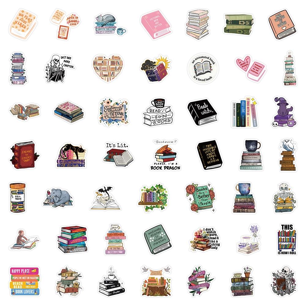 50 Sheets Reading Theme PVC Waterproof Stickers, Car Water Bottle Luggage Phone Laptop Decals, Durable and Easy to Apply